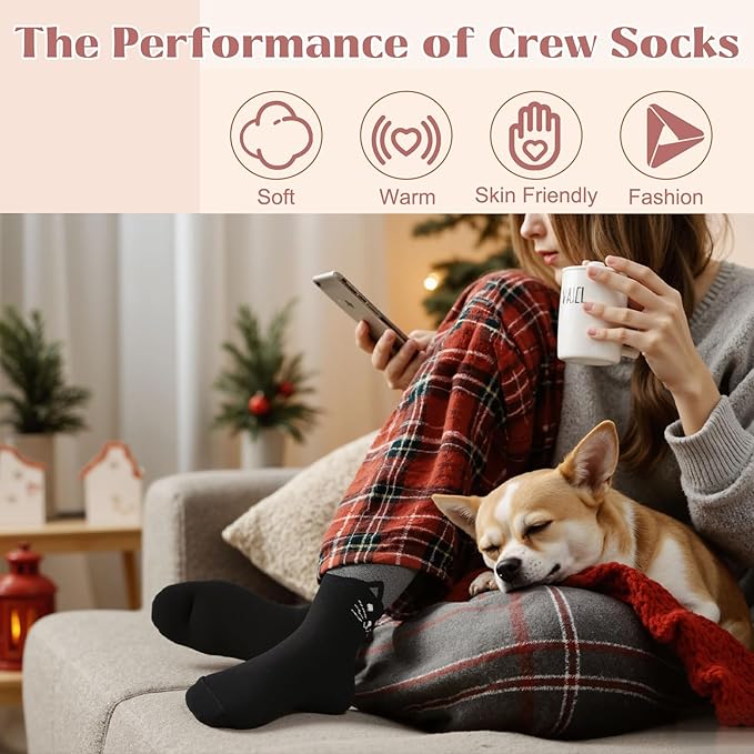 Justay 5 Pairs Womens Wool Socks Thick Warm Winter Socks Casual Cozy Socks Vintage Knit Crew Socks Gift for Women