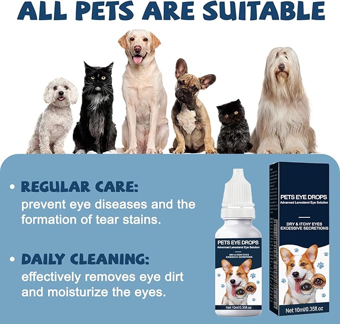 Cataract Drops For Dogs, Natural Safe Dog Eye Drops For Soothe Itching Irritation & Dry Eyes, Improve Eye Vision Clarity, Not For Human Pet Tear Stain Cleaner Suitable for All Animals (2 X 10 ml)