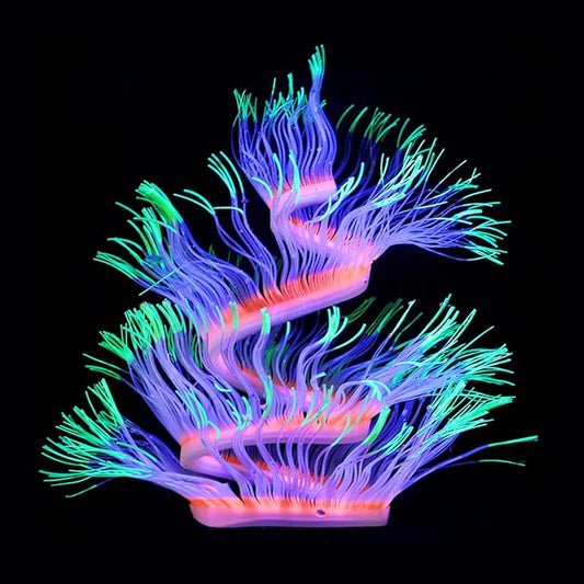 WishLotus Fish Tank Coral Ornaments, Artificial Soft Silicone Aquarium Coral Decorations Colorful Lifelike Glowing Fish Tank Decorations Accessories for Aquarium Landscaping (Green)