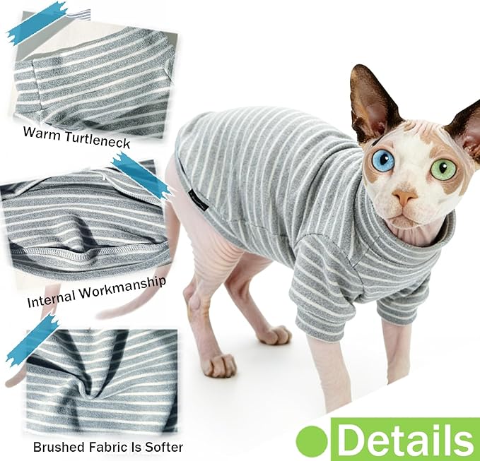 Sphynx Cat Sweater Hairless Cat Clothes Sweater Shirt Soft Warm Long Sleeves Pullover Pet Clothes Pajamas Dog Cloth for Small Dogs Jumpsuit Pet Sweaters (G&W Striped, Large)