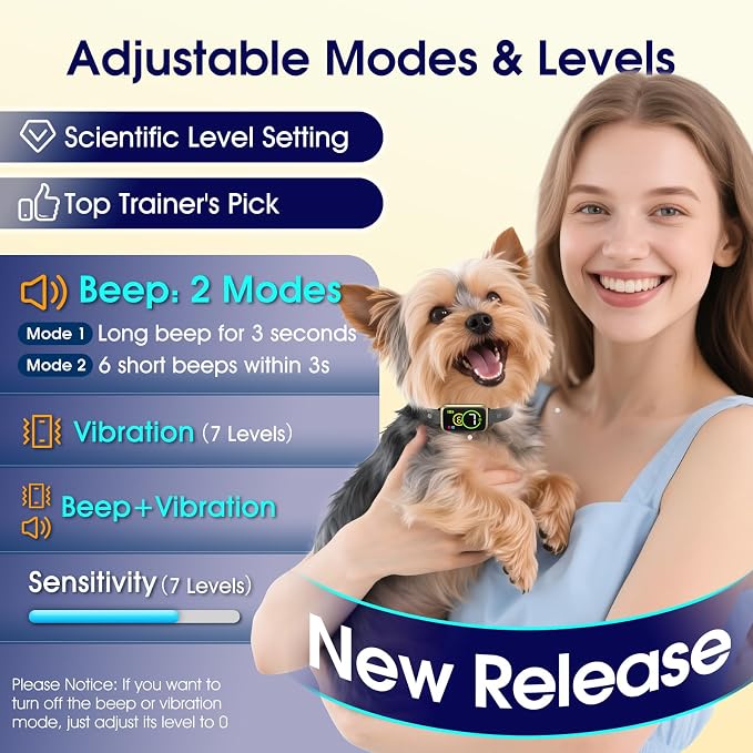 1S Stop Barking Smart Dog Bark Collar, Humane Anti Barking Device with Beep & Vibration, 7 Adjustable Sensitivity, Ultra-Light Bark Collar for Small Medium Large Dogs (Gold, 1 Pack)
