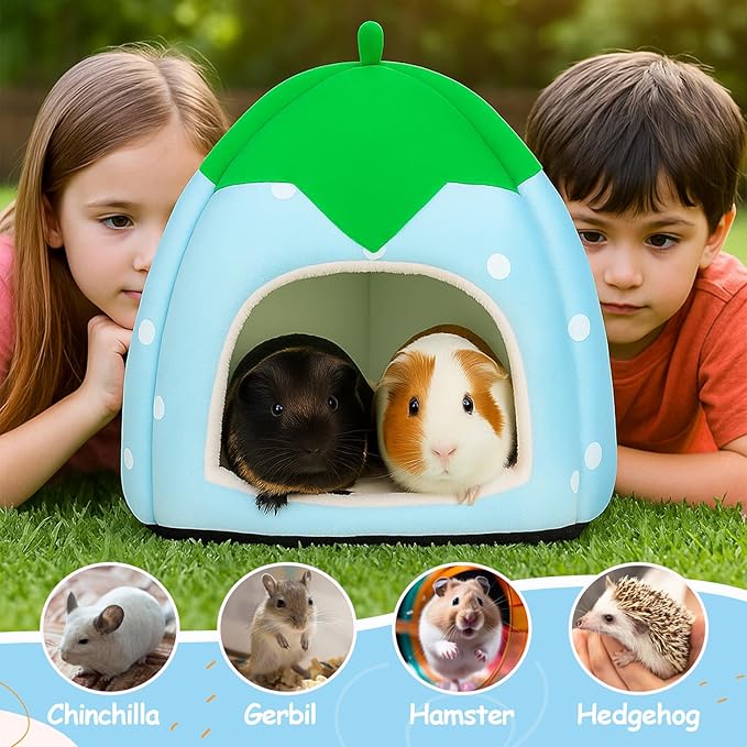 Guinea Pig Strawberry Bed, Plush Winter Hideout & Washable Cuddle Cave for Small Pets – Cute Berry-Shaped Cozy House for Hamsters, Rabbits & Chinchillas