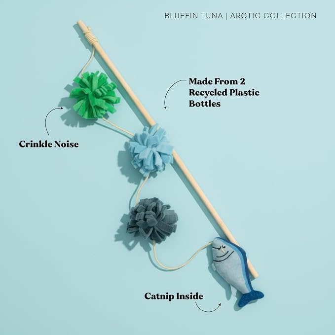 Cat Toys | Plush Fish Teaser Cat Wand Toy | Eco Friendly Interactive Cat Toys for Indoor Cats