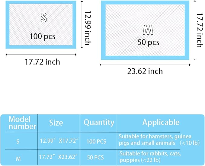 50 Pcs Rabbit Pee Pads, Disposable Guinea Pig Pee Pads cage Liners for Small Animals Ferrets, Rabbits, Hamsters, and 17.7"x23.6" (Blue, M)