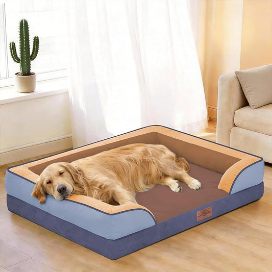 Comfort Expression Orthopedic Dog Bed for Extra Large Dogs 42x30 Inch, Waterproof Egg Crate Foam XL Pet Bed with Removable Bolsters, Dog Couch with Washable Cover & Non-Slip Bottom, Honey Lavender