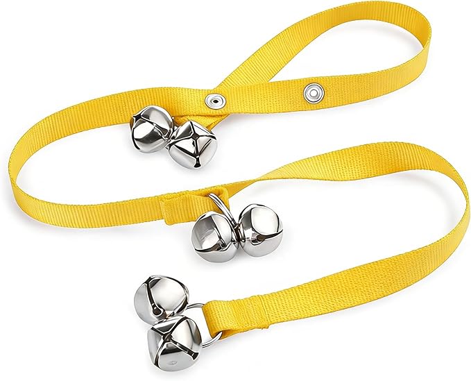 TJE Dog Doorbells Puppy Potty Training Tool Adjustable Rope with 6 Loud Bells Easy to Hang on Door Handles for Small Medium Dogs (Yellow)