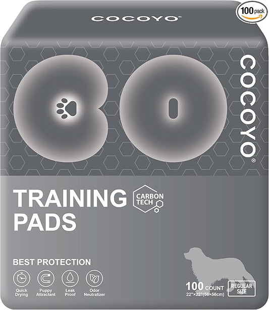 COCOYO Dog Training Pads 丨 Carbon Absorb Eliminating Urine Odor Doggie Training Pads 丨 Premium Charcoal Dog Pee Pads (100 Count, 22x22 inch),Gray