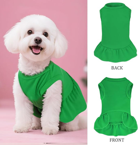 2 Pcs Dog Dresses Cat Skirt Solid Color Dog Clothes Summer Sleeveless Puppy Girl Clothes for Small Pet Dogs Cats (Red,Dark Green, X-Small)