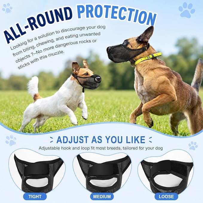 Dog Muzzle, Soft Air Mesh Muzzles for Medium Sized Dogs, Breathable Dog Mussels for Scavenging Biting Licking & Barking, Adjustable Mouth Guard with Front Opening, Allows Panting and Drinking(Black,M)