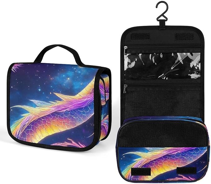 Toiletry Bag Travel Bag with Hanging Hook Cute Galaxy Dragon Travel Organizer for Accessories Full-size Container