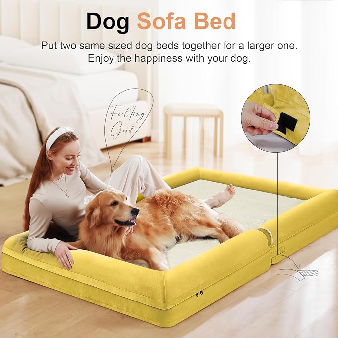NANUYA Orthopedic Dog Bed for X-Large Dogs, 40 x 32 Inch, Ginger | Egg crate foam for joint support, 3-sided bolster pet sofa, waterproof lining, washable cover, and non-skid base