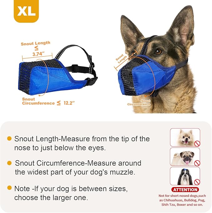 Mesh Dog Muzzle, Breathable Soft Dog Muzzle with Reflective Straps for Secure Fit, Prevents Biting, Chewing Scavenging- Adjustable for Small Medium Large Dogs,Blue,XL