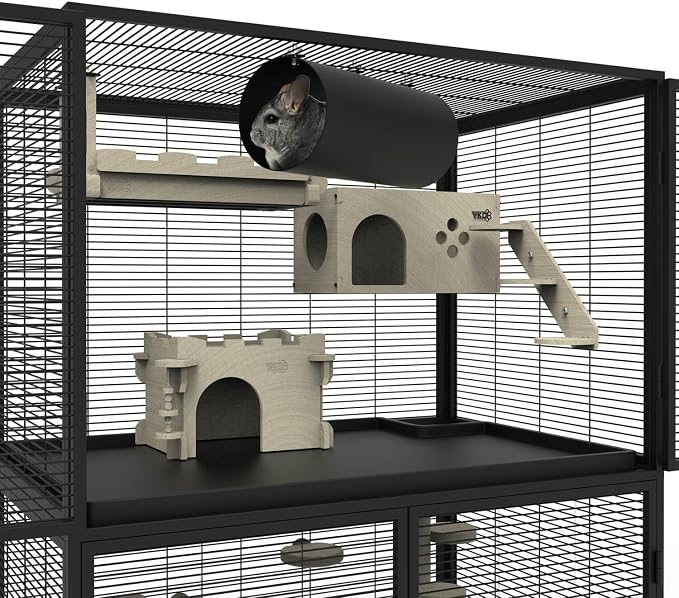 Chinchilla Hanging Cooling Tunnel Toys, Small Animals Tubes Tunnel Toys | Ferret Chinchilla Squirrel Guinea Pig Rat Cage Accessories (Black-Long)