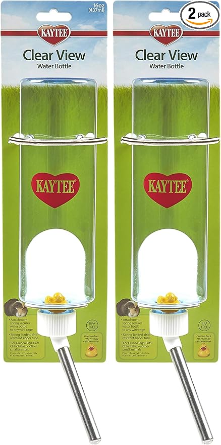 Kaytee Clear View Water Bottle for Pet Guinea Pigs, Rats and Chinchillas, 16 oz (Pack of 2)