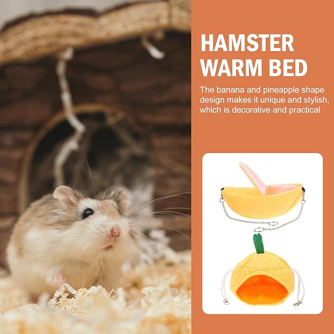 OUNONA 2pcs Small Pet Hammock Bed Set, Pineapple and Banana Shape Hanging Nest, Soft Cotton Warm for Hamsters and Small Animals, Creative Animal Cage Accessories