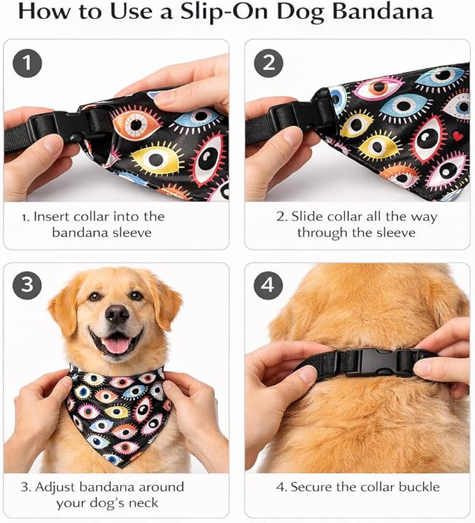 Luxury Satin Dog Bandana – Slip-On Collar Style, Premium Pet Scarf for Medium, Large & XL Dogs – Special Occasion Accessory (Collar Not Included) (Medium - Extra Large, Evil Eye Luxe - Satin)