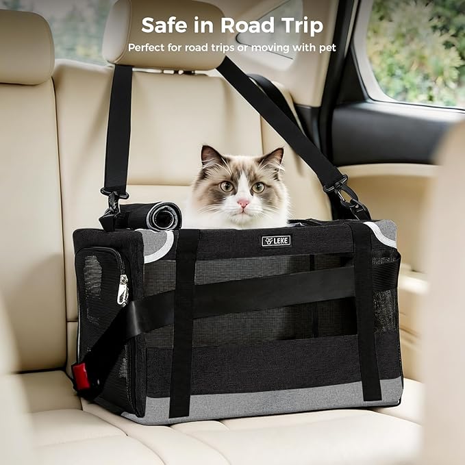 Lekereise Cat Carrier Stable, Pet Carrier with Sturdy Steel Frame, Safe Dog Carriers for Car Travel, Soft-Sided Small Medium Dogs/Cats Carrying Bag for Pets Up to 15lbs