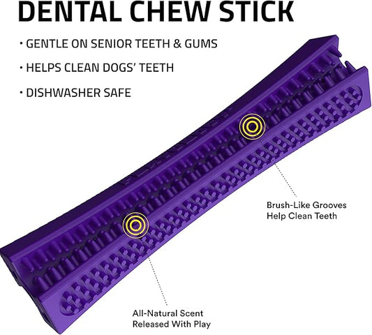 Playology Dog Toys | Dental Chew Stick for Senior Dogs | Pork Sausage Scented Medium Toy | Dog Chew Toy for Healthy Teeth and Gums