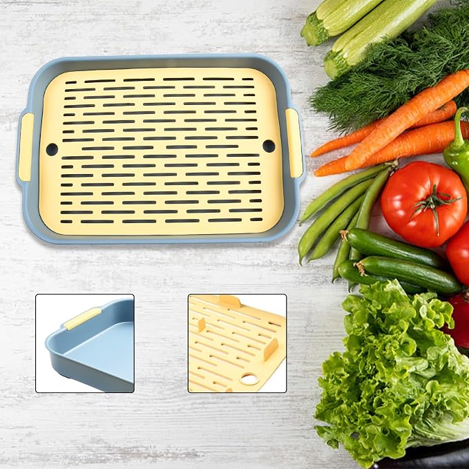 Small Animal Litter Box with Detachable Grid, Large Space Rabbit Toilet Tray for Guinea Pigs Hamster Chinchilla Ferret, Smooth Corner Plastic Potty Training Pan, Easy Clean Blue 36.5x24.5cm(D)
