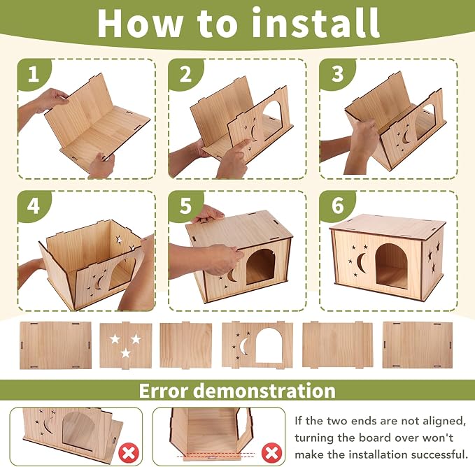 Wooden Guinea Pig House – Natural Wood Hideout for Chinchilla, Degu, Little Rabbit, Hedgehog, Squirrel – Gnaw Safe & Sunbathing Platform – Cage Accessories – 30x20x20 cm