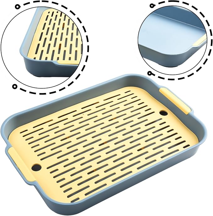 Small Animal Litter Box with Detachable Grid, Large Space Rabbit Toilet Tray for Guinea Pigs Hamster Chinchilla Ferret, Smooth Corner Plastic Potty Training Pan, Easy Clean Blue 36.5x24.5cm(D)