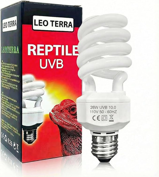 Leoterra Reptile UVB Light Bulb 26W 10.0, High Intensity UVB Light for Bearded Dragon, Veiled Chameleons & Adult Red-Eared Sliders in Large Terrarium, Powerful UVA UVB for Reptile