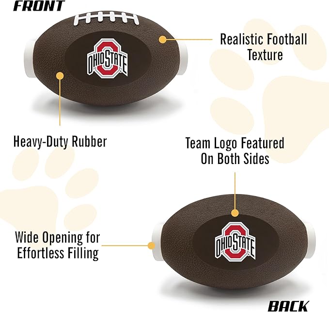 NCAA Ohio State Buckeyes Football Treat Dispensing Toy for Dogs and Cats, Rubber Ball Pet Toy, Interactive Fun Doggie Treat Toy, Natural Rubber Feeding Toy