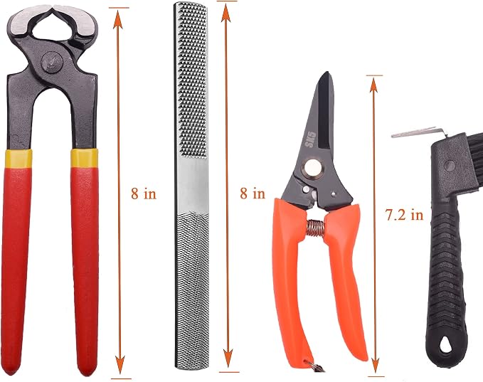 8 inch Farrier Hoof Tool Kit（5 Piece） Mini Rasp Hoof File Goat Pig Equine Metal Shears Farriers Hoof Nipper Cutter Handle Knife Stable Supplies