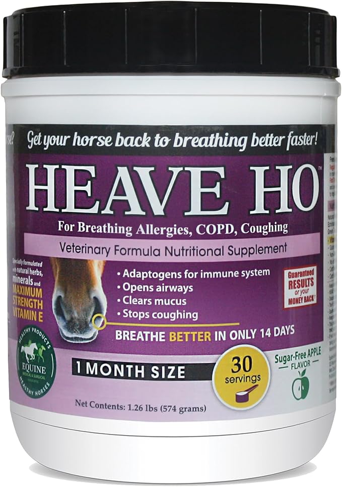 HEAVE HO Equine Respiratory Support Supplement for Horses, Supports Normal Lung & Immune Function, Sugar Free Apple Flavor, 30 Servings