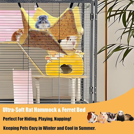 Ferret Rat Hammock Hamster for Cage - Large Soft Guinea Pig Hideout Bed, Chinchilla Hammock, for Small Animals,GuineaPig,Ferret,Kitten,Squirrel,Chinchilla,Rat,Parrot (Hammock-Yellow)