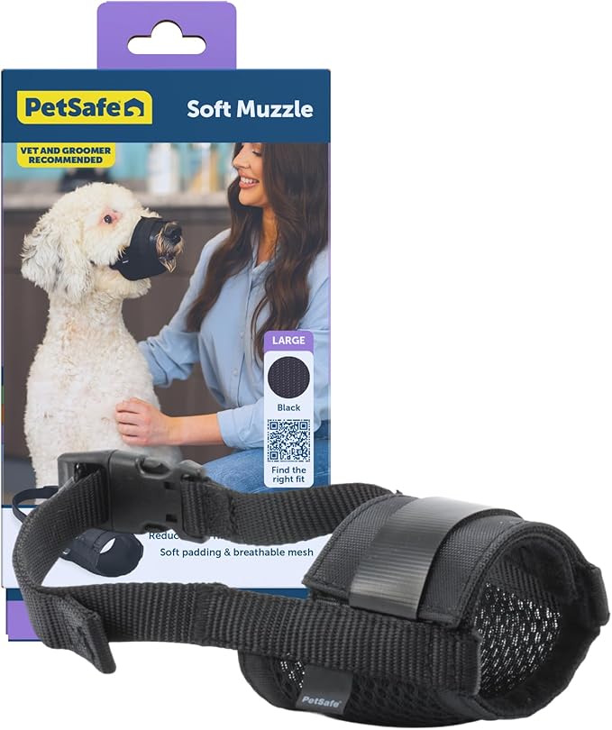PetSafe Dog Muzzle - Large, Black - Comfortable Padding - Adjustable Sizing for Small, Medium and Large Dogs - Prevents Biting - Allows Room to Pant - Perfect for Visits to the Vet or Groomer