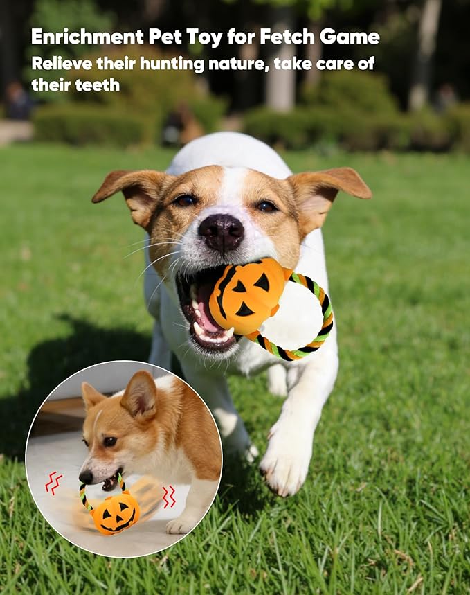 Deeow Alieen Dog Frisbee for Fetch, Teething Clean Outdoor Flying Disc, Interactive Squeaky Dogs Toy for Outdoor Pool Park Beach, Extra Gift Orange Jack-o-Lantern/Halloween Pumpkin Pet Toy