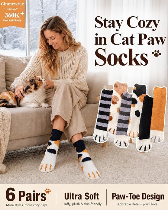 Ginmewrae Women Fuzzy Socks Cozy Soft Fluffy Cute Animal Slipper Socks Sleeping Warm Socks Christmas Gift for Girls