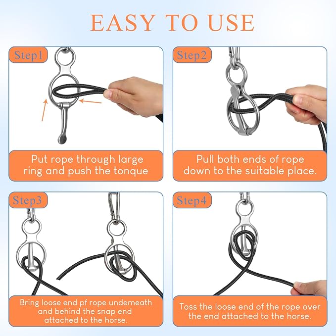 Horse Tie Ring, Upgraded 4 Sets Horse Tack and Supplies, 304 Stainless Steel Safe Horse Accessories Training Equipment with Eye Bolt and Snaps Saddle | Supports horse pulling back, Adjustable for different setups, Protects horse and handler