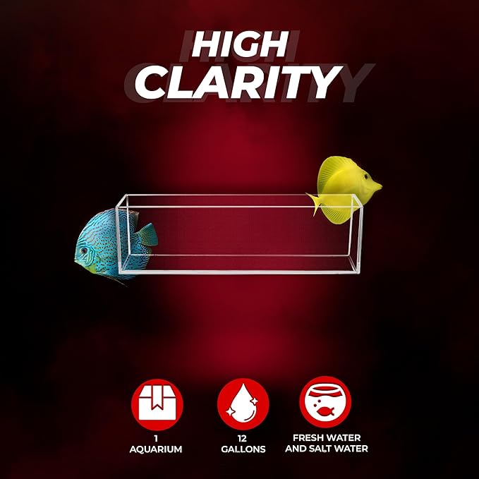 Aquatop High Clarity Glass Aquarium, Bookshelf Style 12 gal Fish Tank, 35.4 in x 8.25 in x 9.5 in, HCA-12G