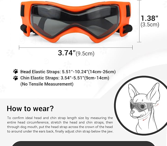 Dog Sunglasses for Extra Small Breed UV Protection Windproof XS Dog Goggles with Adjustable Head & Chin Straps for Ride Car/Hiking Travel/On Beach-Orange