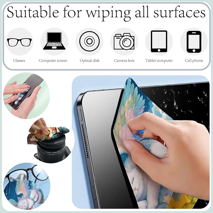 CREATCABIN 6Pcs Cat Eyeglass Cleaning Cloth Microfiber Cleaning Cloths for Sunglasses Cleaner Wipes Microfiber Washable Reusable Glass Clean for Phone Lens Laptops Screens 6x6Inch