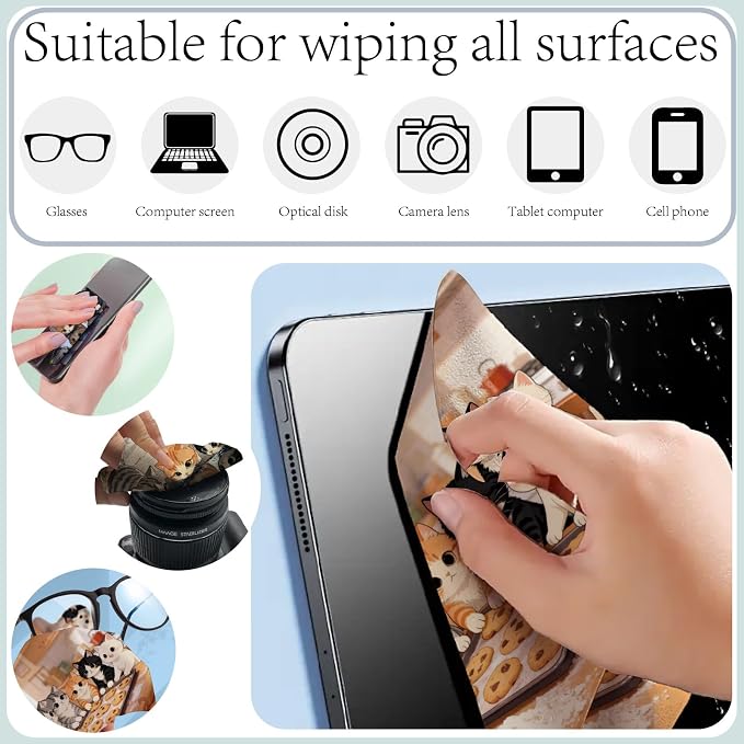 CREATCABIN 6 Pcs Cat Glasses Cleaning Cloth Microfiber Cloth Soft Multicolor Sunglasses Cleaner Reusable Soft Thicken Wipes for Eyeglasses Camera Cell Phone Lens Screens Glasses 6 x Inch
