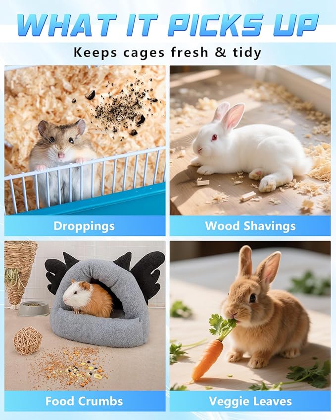 Guinea Pig & Rabbit Vacuum Cleaner Poop: Extended Capacity Cordless Cleaner for Pet Cages – Tackle Daily Messes of Guinea Pig, Bunny, Bird, Reptile & Other Small Animals - White