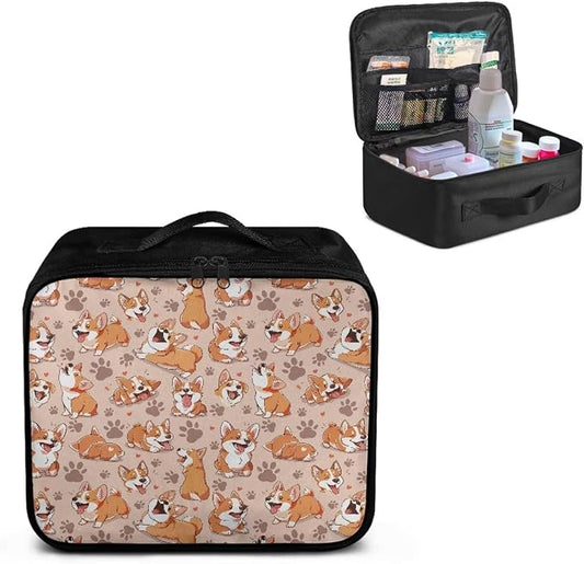 Rnyleeg First Aid Kit Bag Empty Cute Corgi Dog Medical Kit for Home Empty First Responder Bag Compact Lightweight Travel First Aid Pouch
