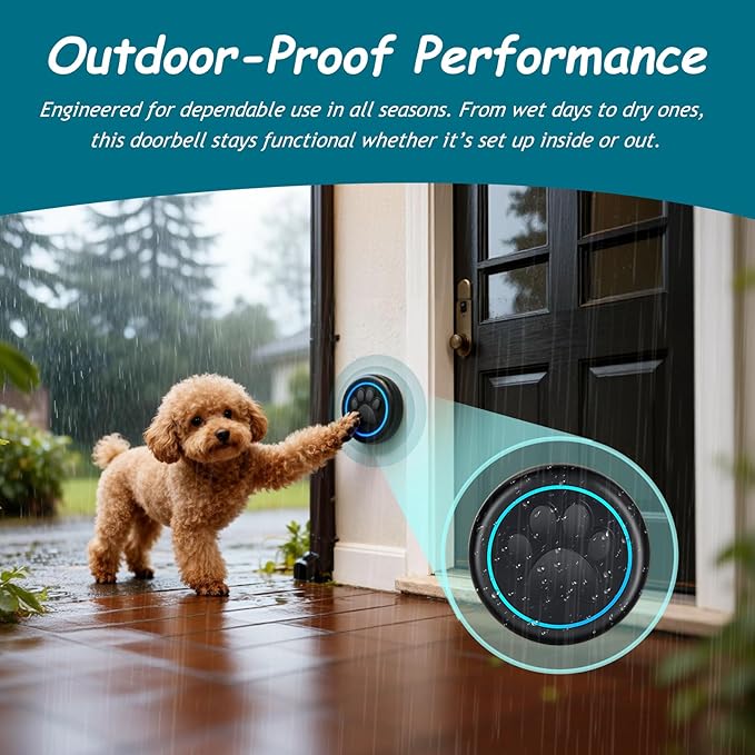 Halo Paw Smart Dog Door Bell – Touch-to-Ring BK Dog Bells to Go Outside, LED Light Wireless Dog Buttons & Dog Clicker for Communication, Waterproof Bell for Dogs to Ring to Go Potty(1 Bell & 1 Chime)
