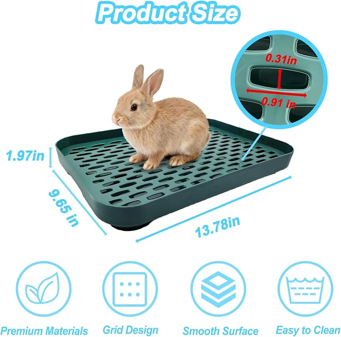 kathson Rabbit Litter Box for Cage Corner with Grid Holes,Bunny Potty Trainer Tray Guinea Pig Litter Pan, Small Animal Toilet for Ferret Chinchilla Hedgehog