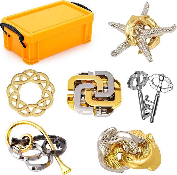6 PCS Metal Brain Teaser Puzzles for Adults and Kids, Disentanglement Metal Logic Puzzle Set, IQ Mind Challenge Brain Games Toy Gift (Style-B)