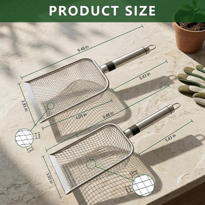 4pcs Gardening Soil Sifter with Stainless Steel Handle Sand Soil Compost Sifter Mesh Screen for Sand,Dirt, Rock,Compost,Filtration (4)