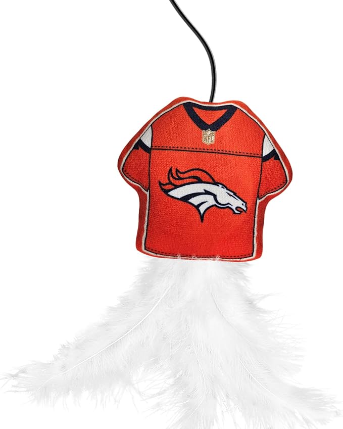 NFL Denver Broncos Team Jersey Wand with CAT NIP, Cat Toy Jersey Shaped Plush Teaser Toy for Cats & Kittens - Interactive Pet Toy for Play & Exercise