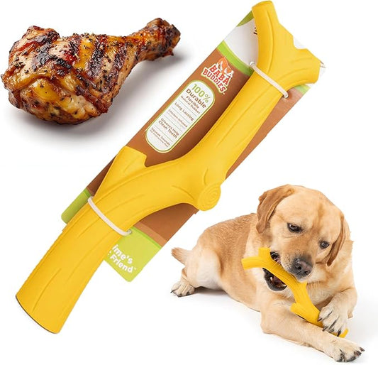 Yellow Chicken Flavored Rubber Dog Toy - 100% Natural Rubber Squeaky Toy for Medium & Large Breeds - Ideal for Fetch & Tug of War & Dental Ridges for Chewing - Non-Toxic & Safety Tested