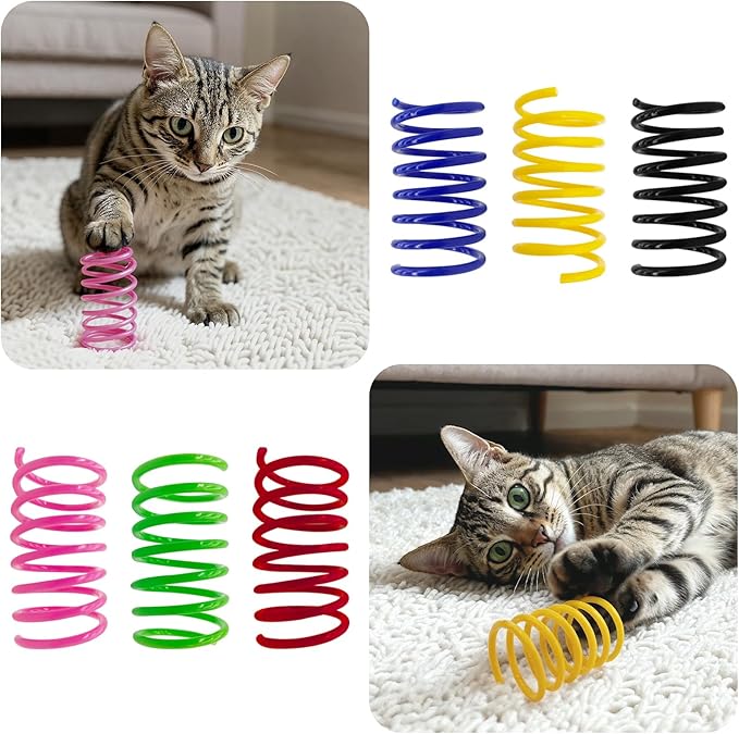 6Colors Plastic Spring Cat Toys, 12 Pack Spiral Springs for Indoor Cats to Swat, Bite, Hunt, Interactive Toys for Cats and Kittens