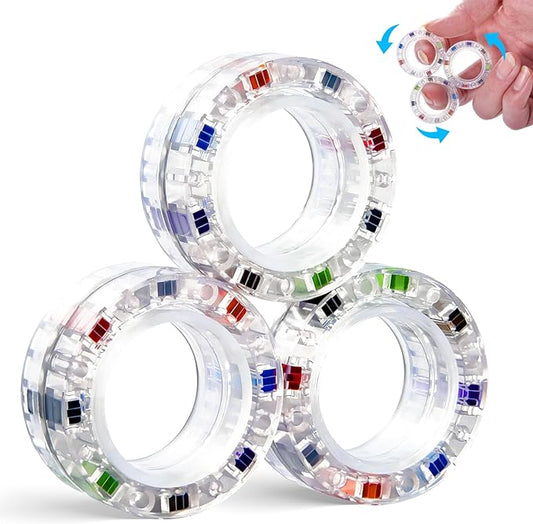 3pcs Magnetic Fidget Spinner Rings Toys for Adult- Anxiety Relief, ADHD Therapy Magnets for Teens and Kids
