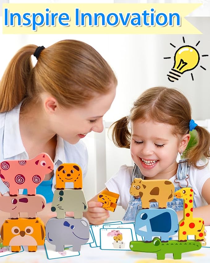 Vaiheng Toys for Toddlers 1-3, Montessori Toys for 1 2 3 4 Year Old Boys & Girls, Toy Age 2-4 0-2 Kids Baby, 1 2 3 Year Old Girls Boys Gifts, Wooden Animal Blocks Stacking Education Puzzles Toy