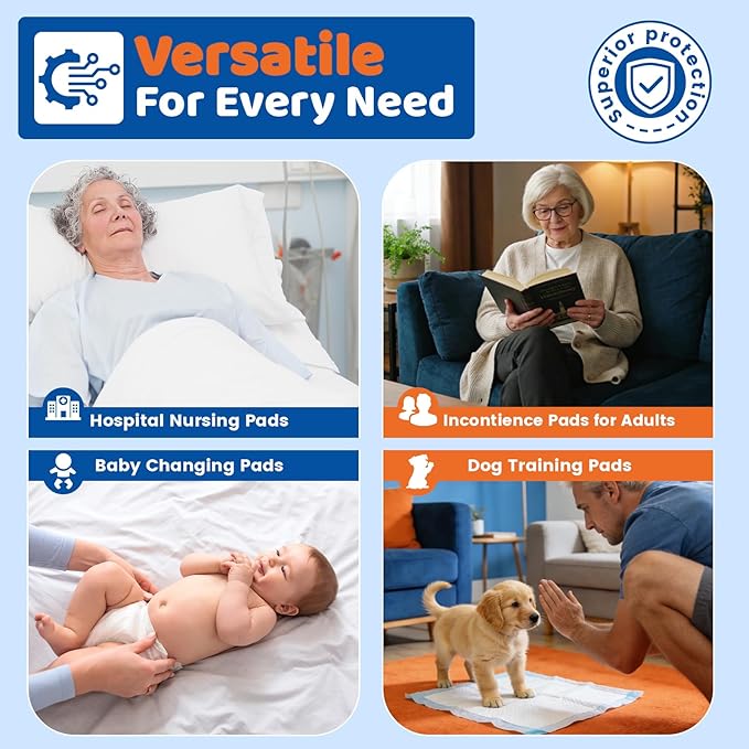 200 Count Disposable Beds Pads 23"x36",Premium Adults Incontinence Chucks Underpads,Super Absorbent Waterproof Pee Pads,Extra Large Puppy Training Pad,Baby Changing Pad